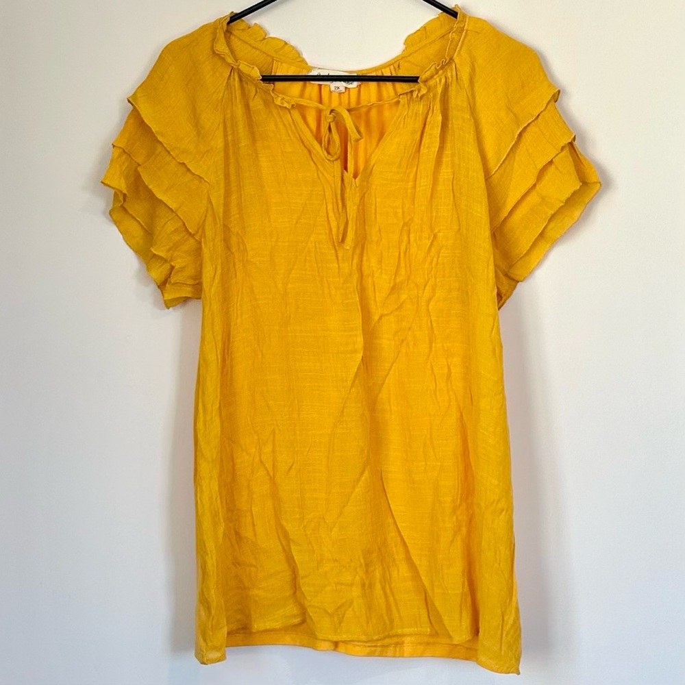 Yellow Ruffled Women's Top - Size: 2X